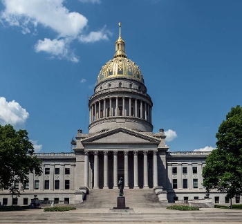 West Virginia state capitol exterior against blue sky