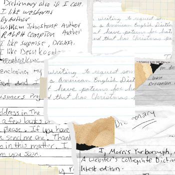 collage of written requests for dictionaries from incarcerated people